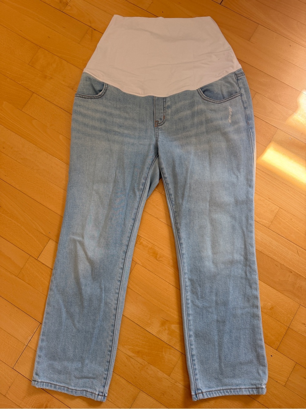 Hatch Light Blue Maternity Straight-Leg Jeans with White Panel